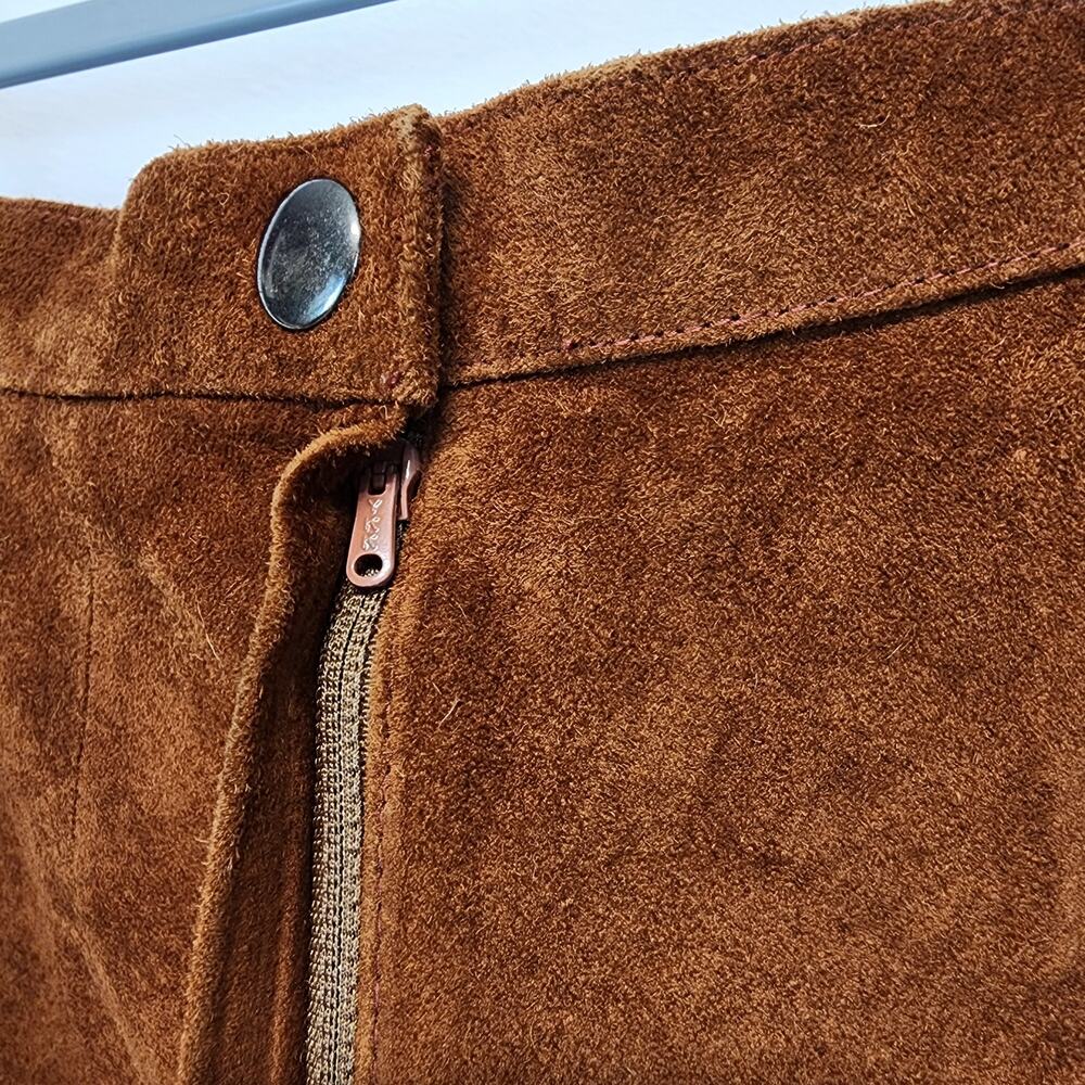 Vintage Pia Rucci Suede Skirt Size 4 23" Cognac Back Slit Knee Length Festival - Picture 7 of 11